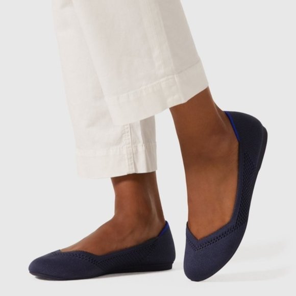 Rothy's retired Navy Blue Honeycomb Design Flats with Coral Insole - Picture 2 of 11